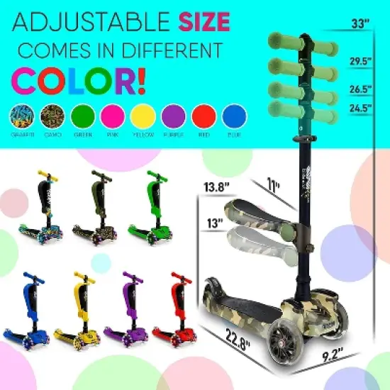 Hurtle ScootKid 3 Wheel Toddler Child Mini Ride On Toy Tricycle Scooter with Adjustable Handlebar, Foldable Seat, and LED Light Up Wheels image {5}