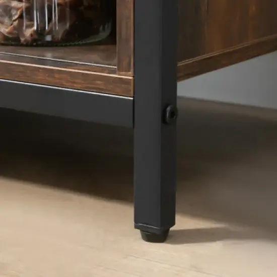 HOMCOM Industrial Sideboard, Buffet Cabinet with Sliding Barn Doors, Storage Cabinets and Adjustable Shelves for Living Room, Home Bar, Rustic Brown image {5}