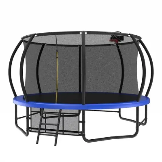 Jump Into Fun 14FT Outdoor Trampoline for Kids With Ladder,  Enclosure Net, Anti Rust Coating, Basketball Hoop For Kids and Adults image {2}