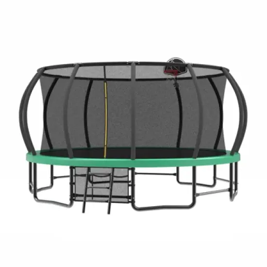 Aukfa 15FT Pumpkin Trampoline with Enclosure Net & Basketball Hoop,Outdoor Trampoline Set with Safety Net, Ladder, Balance Bar image {1}