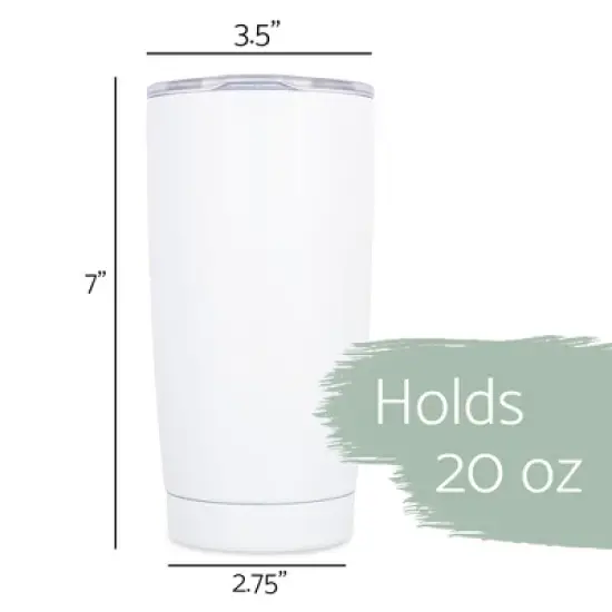 100 North 20 Ounce Stainless Steel On the Go Travel Tumbler With Push Top Lid, Eat Your Protein White image {1}