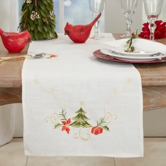 Saro Lifestyle Table Runner With Embroidered Christmas Design image {2}