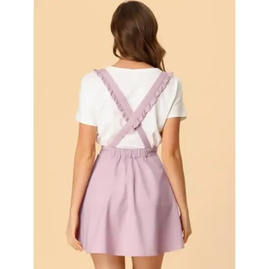 Allegra K Women's Ruffle Strap Solid A-line Flared Suspender Mini Skirt image {4}