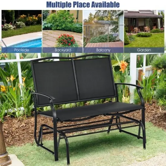 Costway Patio Glider Rocking Bench Double 2 Person Chair Loveseat Garden Grey\Black image {4}