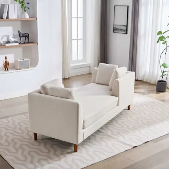 LOVMOR 77.95'' Wide Modern Double-Sided Upholstered Chaise Lounge Indoor, Chenille Fabric Sleeper Sofa Couch With 4 Throw Pillows, Rubberwood Legs image {5}