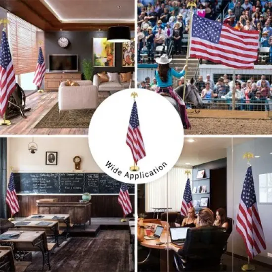 Yescom 2 Pack 6 Ft Sectional Indoor Flag Pole Kit Base Eagle Aluminum 3x5 Ft US Flag Gold image {1}