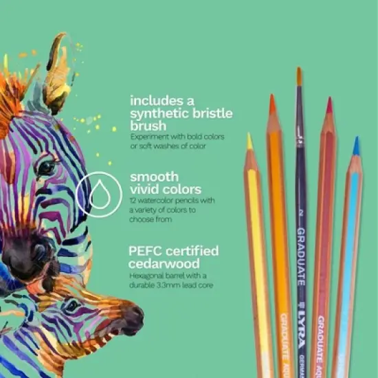 Lyra&reg; Graduate Watercolor Pencils Set Tin with Brush, Assorted Colors, 12 Pieces image {2}