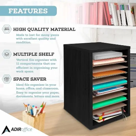 AdirOffice 500 Series 11 Compartment Wooden Literature Organizer &nbsp;10.75" x 11.8" Black (500-11-BLK) image {3}