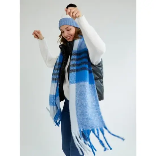 Shiraleah Light Blue Plaid Raine Scarf image {2}