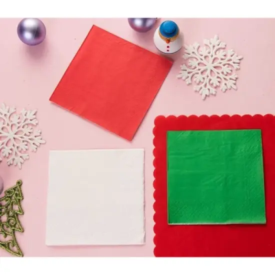 Juvale 210-Pack Plain Disposable Paper Cocktail Napkins for Christmas Party Supplies - Red, Green, White image {2}
