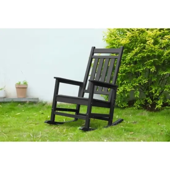 Gulches Outdoor Portable Chairs - Oversized Dark Gray Rocking Chair with Wood-Texture, All-Weather Porch Rocker image {2}