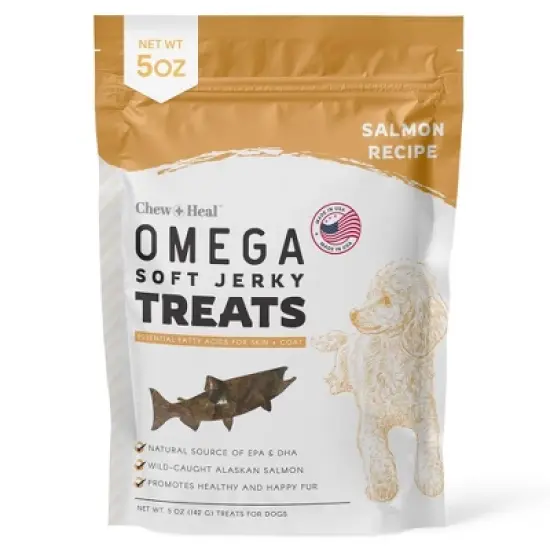 Chew + Heal Wild-Caught Alaskan Salmon Omega Soft Jerky Treats for Dogs, Natural Source of EPA & DHA, Promotes Healthy & Happy Fur - 5oz image {9}