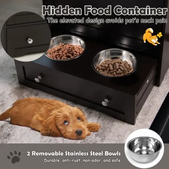 Tangkula Pet Feeding Station Furniture w/ Double Pull Out Dog Bowl Food Cabinet image {3}