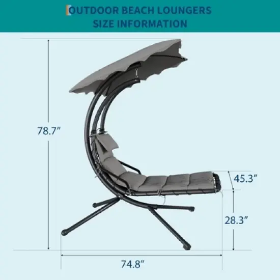 Chaise Lounger Swing Chair with Umbrella Canopy, Patio Hanging Chaise Lounger Chair with Stand, Curved Steel Outdoor Lounge Chairs for Indoor, Outdoor image {2}