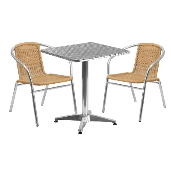 Emma and Oliver 23.5" Square Aluminum Garden Patio Table Set with 2 Rattan Chairs image {4}
