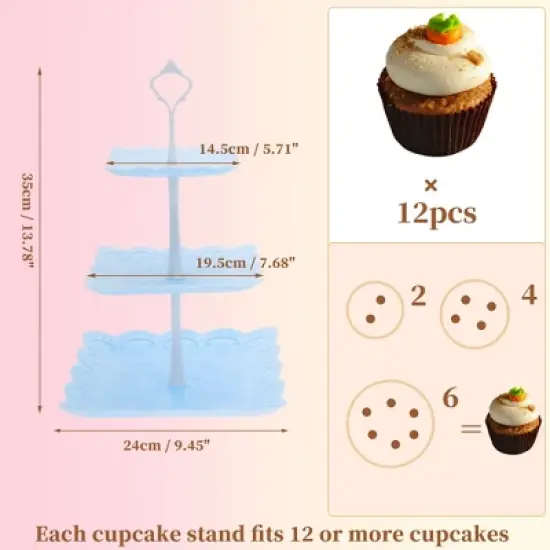 Unique Bargains 3 Tier Dessert Cupcake Stand Holder Square with Tiered Serving Tray for Donuts Fruits Blue White image {1}