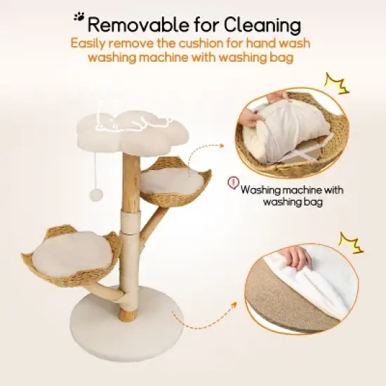 Artloge 2/3Tiers Wooden Cat Climbing Tree Indoor Cat Tree Activity Tower Cozy Kitten Play House with Plush Cushion & Sisal Scratch Post & Dangling Toy image {5}