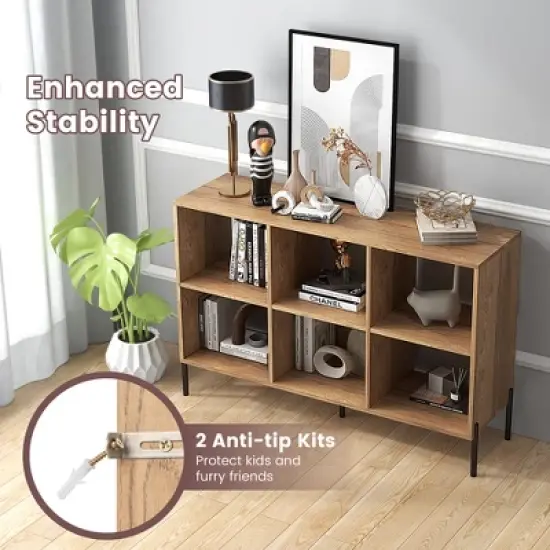 Costway 6 Cube Storage Shelf Organizer Bookcase Square Cubby Cabinet Bedroom Natural image {5}