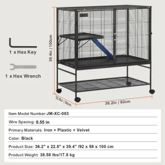VEVOR 39" Rolling Metal Ferret Cage, Large 2-Tier Critter Nation Cage, Small Animal Cage with Ramps & Tray, Easy to Set up for Pet Rats, Hamster image {7}