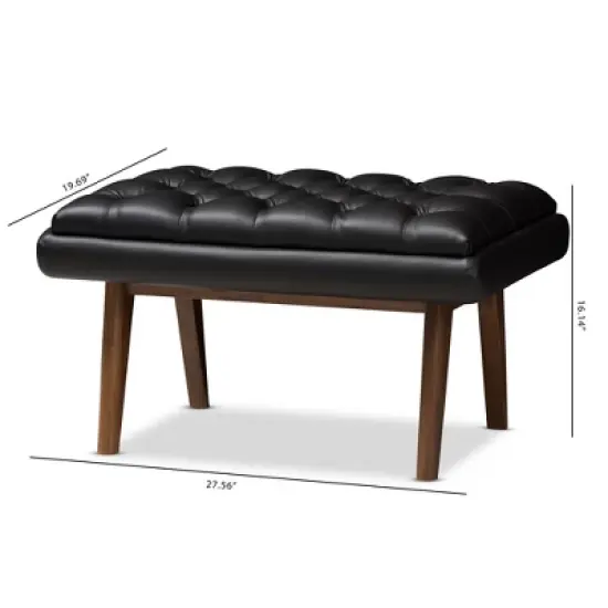 Baxton Studio Annetha Mid Century Modern Walnut Finished Wood Faux Leather Upholstered Ottoman Black image {7}