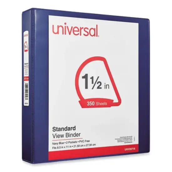 Universal Slant D-Ring View Binder, 3 Rings, 1.5" Capacity, 11 x 8.5, Navy Blue image {1}