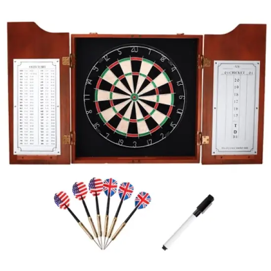 GSE Dartboard Cabinet Set with Sisal/Bristle Dart Board, Dart Scoreboard, and 6 Steel Tip Darts image {10}