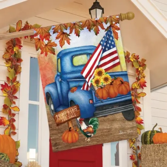 Autumn Old Days House Flag Patriotic Pickup Truck 28" x 40" Briarwood Lane image {2}