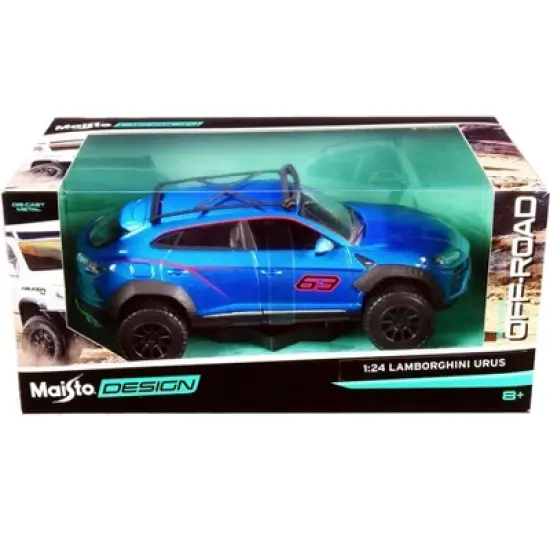 Lamborghini Urus #63 with Roof Rack Blue Metallic "Off-Road" Series 1/24 Diecast Model Car by Maisto image {3}