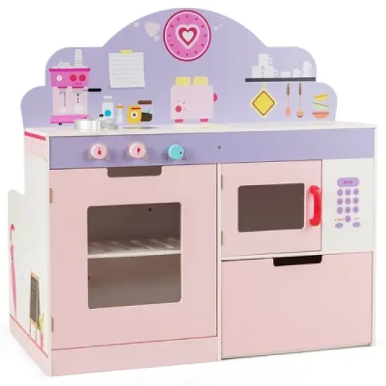 Costway 2 in 1 Kids Play Kitchen & Cafe Restaurant Wooden Pretend Cooking Playset Toy image {9}