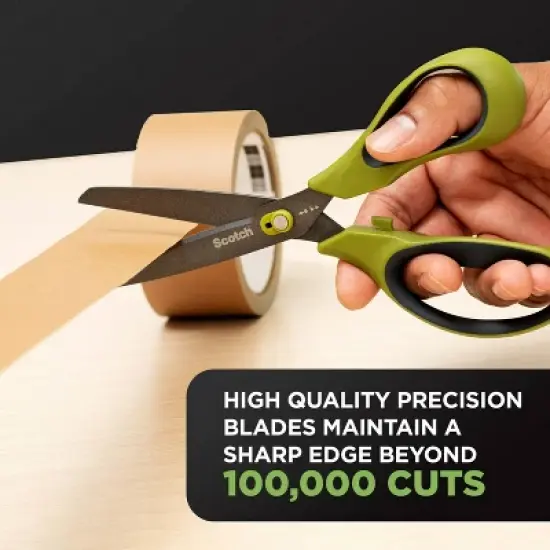 Scotch Unboxing Scissor: 8" Blade, Green, Plastic, Non-Powered Desk Tool, Art & Office Use image {3}