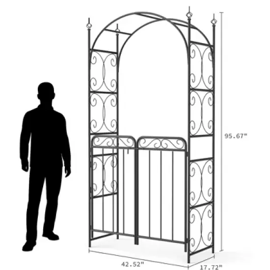 8FT Black Garden Arch with Gate &uml;C Heavy-Duty Metal Arbor for Wedding Decor, Sturdy Steel Archway for Climbing Roses & Vines image {6}