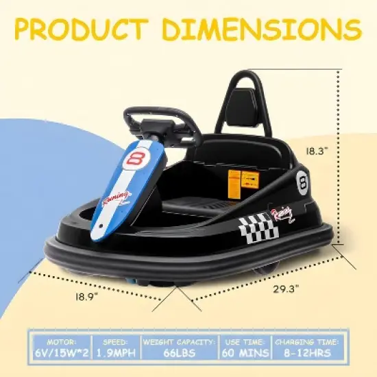 Baby Bumper Car 6V Electric Ride-On for Kids 3-6 Years, 360&iexcl;&atilde; Spin, 2 Speeds, Lights, Music & Horn, Toddler Ride-On Toy for Boys Girls image {2}