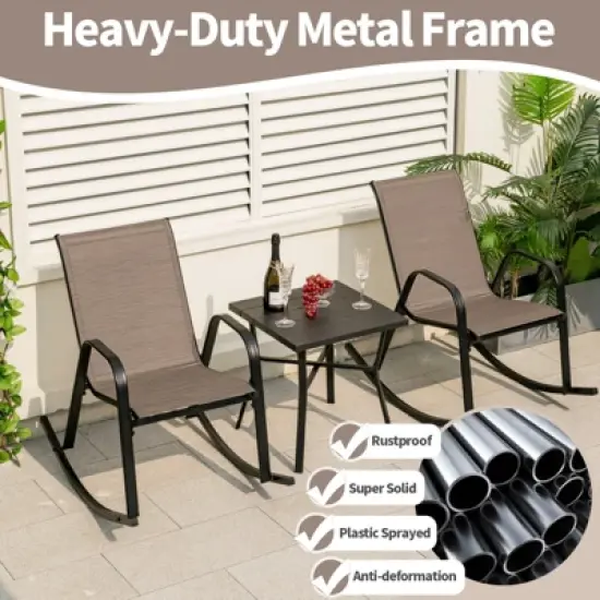 Costway 2/4 PCS Patio Rocking Chair Heavy-Duty Metal Rocker Outdoor Anti-Slip Brown image {6}