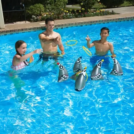 Swim Central 6ct Shark Zone Ring Toss Swimming Pool and Backyard Game 11&rdquo; - Silver image {2}