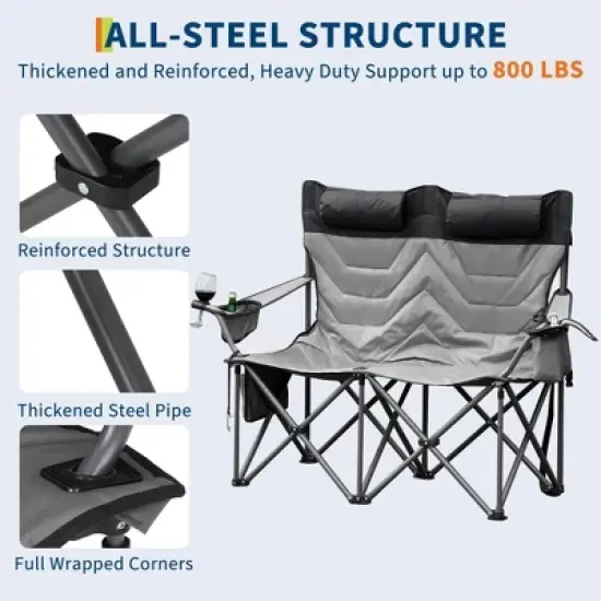Oversized Double Camping Chairs, Heavy Duty Padded Loveseat Chair - 900Lbs Support for Adult image {4}