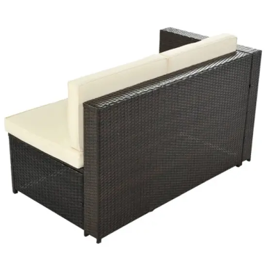 9pc Wicker Patio Sectional Seating Set with Cushions - Beige - GODEER image {9}