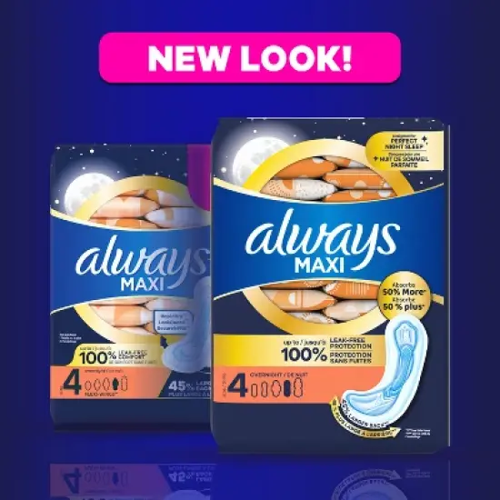Always Maxi Pads Overnight Absorbency Unscented without Wings - Size 4 - 28ct image {7}