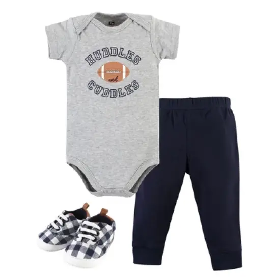 Hudson Baby Infant Boy Cotton Bodysuit, Pant and Shoe Set, Football Huddles Short Sleeve image {5}