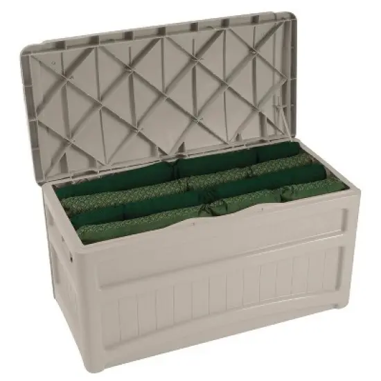 Suncast 73 Gallon Outdoor Patio Deck Storage Organization Box, Taupe (2 Pack) image {1}