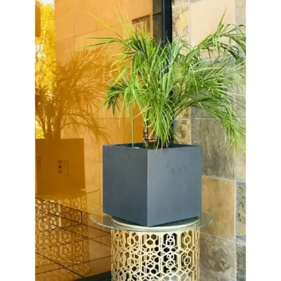 Rosemead Home & Garden, Inc. 12" Wide Kante Lightweight Modern Outdoor Concrete Square Decorative Planter Charcoal Black image {5}