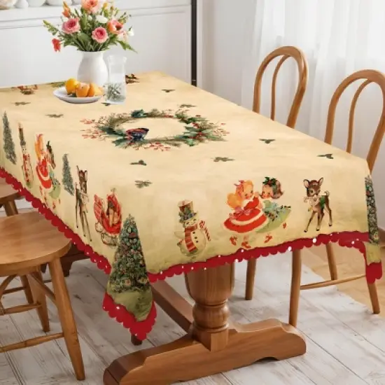 LOVEVOOK Christmas Tablecloth, Snowman Tablecloth, Snowflake Table Cloths Stain Resistant Dining Table Cover for Holiday Decor image {14}