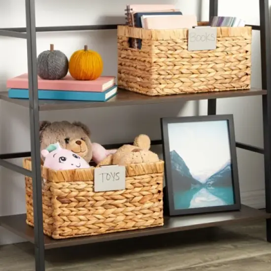 Okuna Outpost 10 Piece Set Chrome Metal Basket Labels Clip On for Storage Bins with 2 Black Markers, 3.5 x 2.5 In image {1}