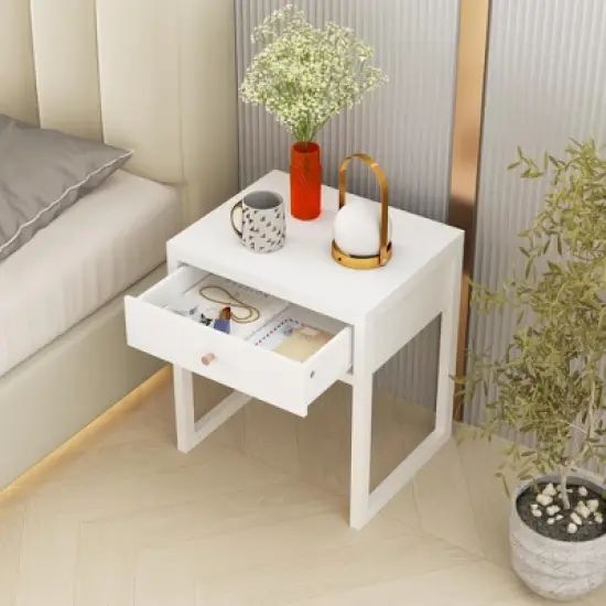 KTMBDW Nightstand, Modern Bedside Night Stand with Storage Drawer, Small End Side Table for Bedroom, Living Room, White image {2}