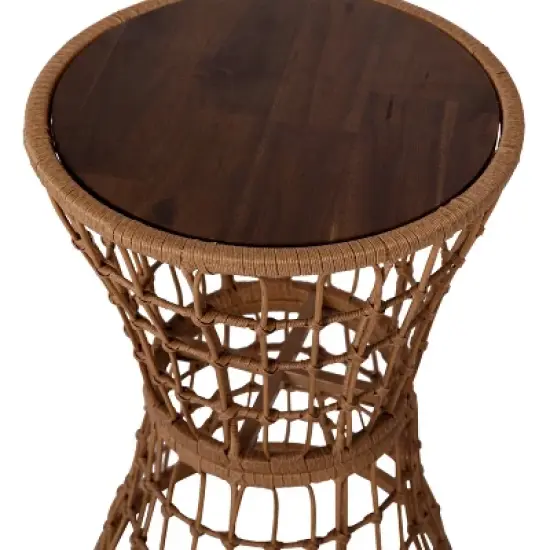 Flash Furniture Devon Indoor/Outdoor Natural Finish Rattan Rope Table with Acacia Wood Top, Fade and Weather Resistant image {6}