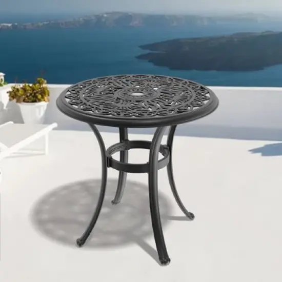 NicBex Outdoor Dining Table,Round Patio Table with Black Frame and Umbrella Hole for 4 to 6 Chairs,Outdoor Furniture,Black image {2}