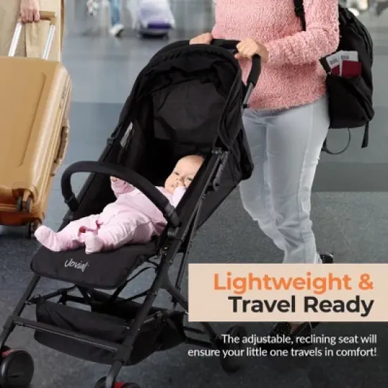 Jovial Portable Folding Baby Stroller &ndash; Compact, Lightweight, Reclining Seat with Canopy &ndash; Black image {1}