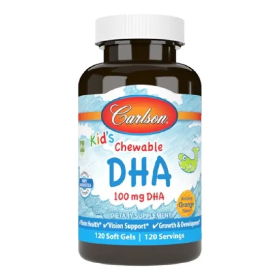 Carlson - Kid's Chewable DHA, 100 mg DHA, Brain Health, Vision Function, Orange image {4}