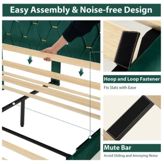 Costway  Upholstered Platform Bed Frame Adjustable Headboard Footboard Modern Green image {7}