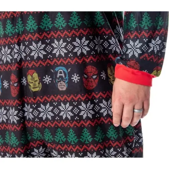 Marvel Adult Superhero Trio Ugly Sweater Print One Piece Pajama Union Suit Multi image {5}