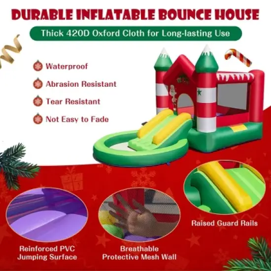 Costway Inflatable Bounce House w/ Blower Kids Christmas w/ Slide & Trampoline & Ball Pool image {5}